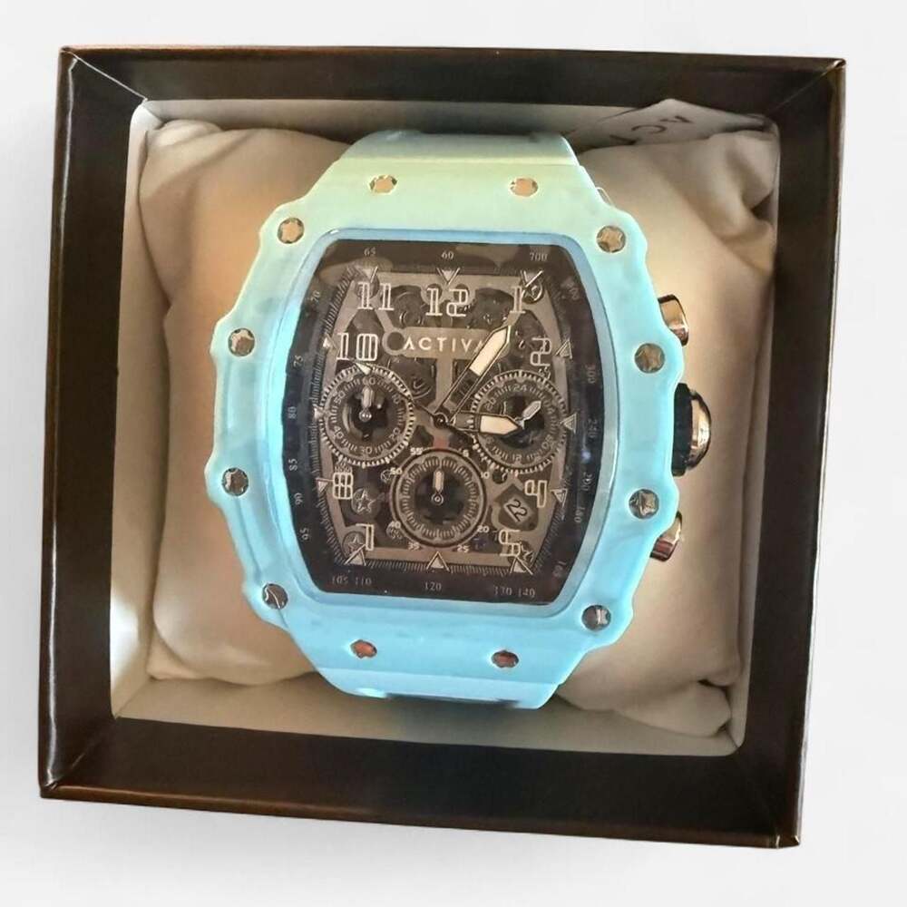 Activa Blue Chronograph Style Tonneau Watch